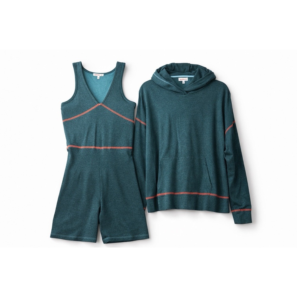 Sundry Matching Athleisure Set – Romper XS (0) + Hoodie XL (4) Teal Bundle